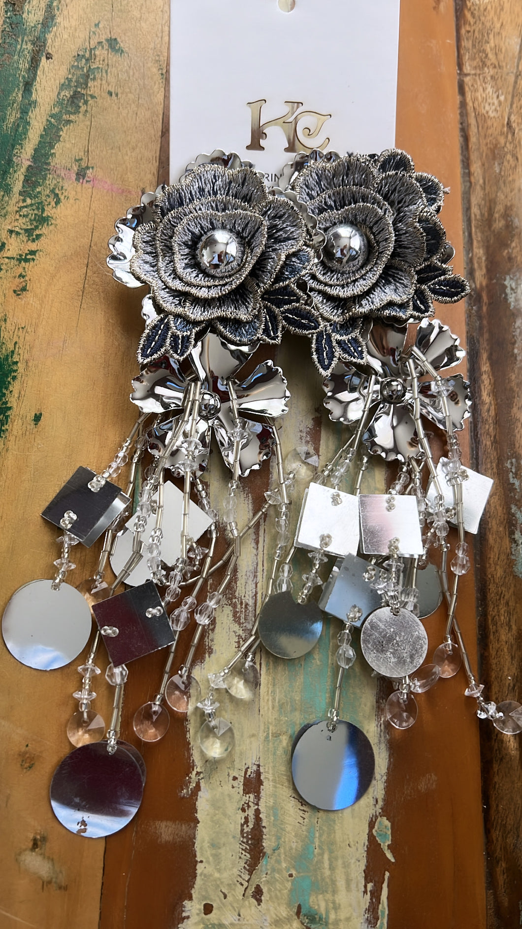 Denim flower earrings